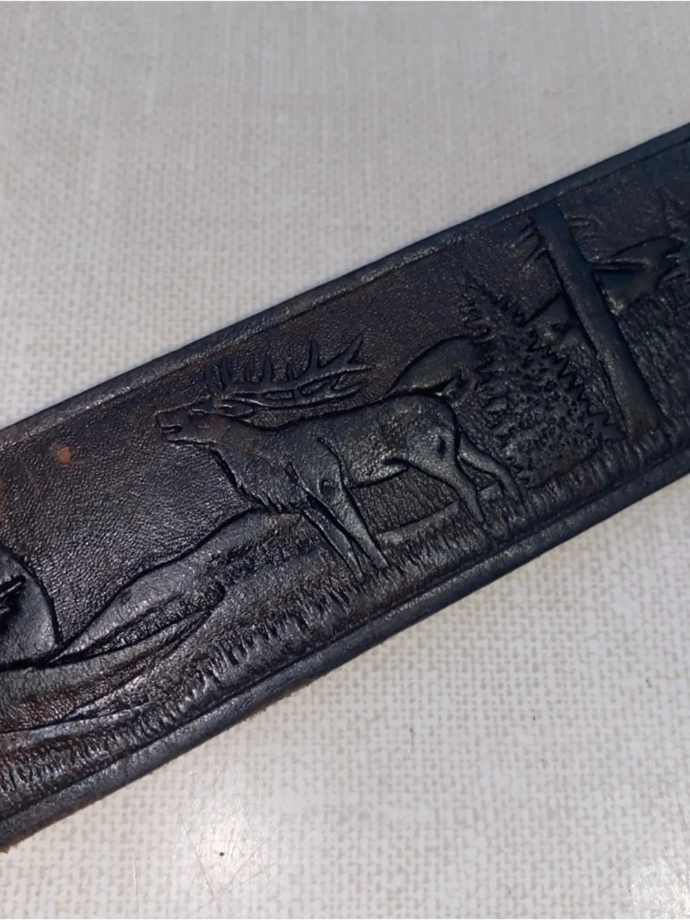 VTG‎ TOOLED Dark Leather Nature Western Belt  Men’s Size 44-46 *SEE Measurements